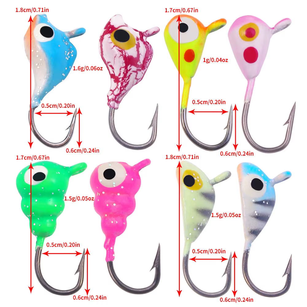 24 Uds anzuelo de púas Mini anzuelo de cabeza de plomo de Metal cebo en forma de ballena señuelo de pesca en hielo pesca Jigging plantillas de pescado aparejos de pesca en hielo de invierno - imagen 5