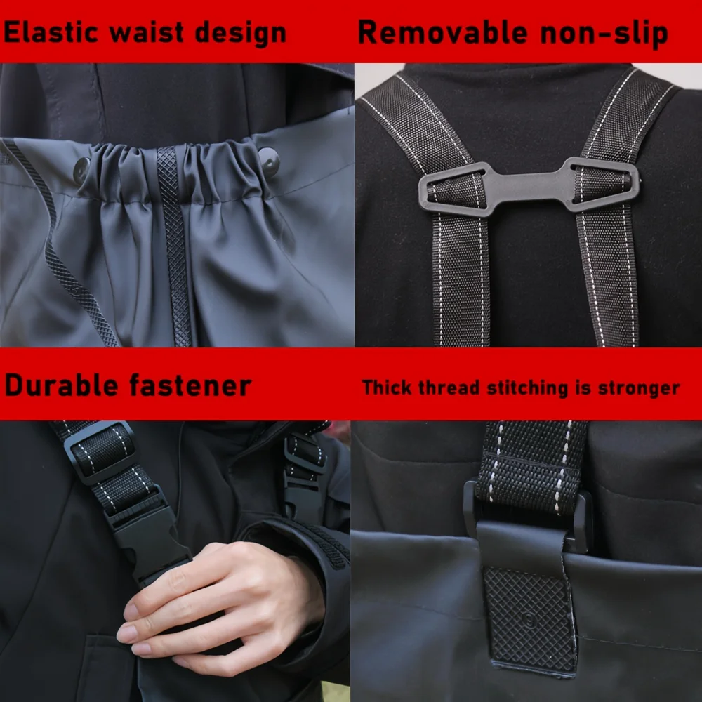 Pantalones de lluvia de PVC, mono negro y verde, pantalones de pesca, pantalones de drenaje, mono grueso, pantalones para vadear el agua, zapatos para la lluvia - imagen 4