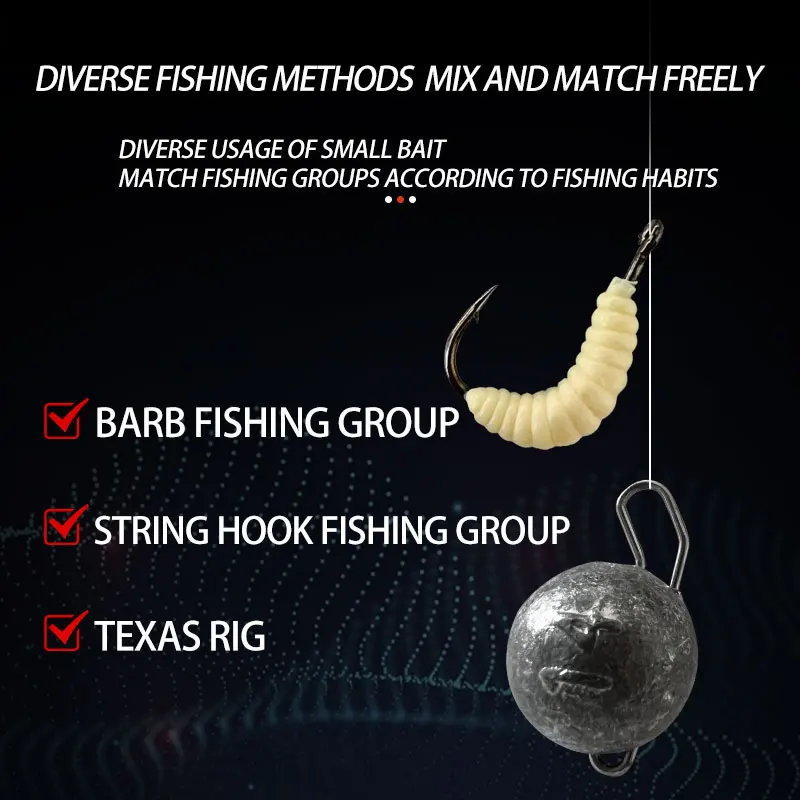 50 Uds. De gusanos de goma, gusanos falsos, señuelos de pesca de lubina, cebo de gusano suave, olor, aparejos de pesca de carpa, gusano de pan Artificial - imagen 3