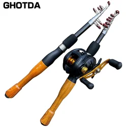 Juego de equipo de pesca multifuncional, caña de pescar telescópica giratoria de fibra de carbono y carrete izquierdo/Derecho, 1,3 m, 1,6 m, 1,8 m