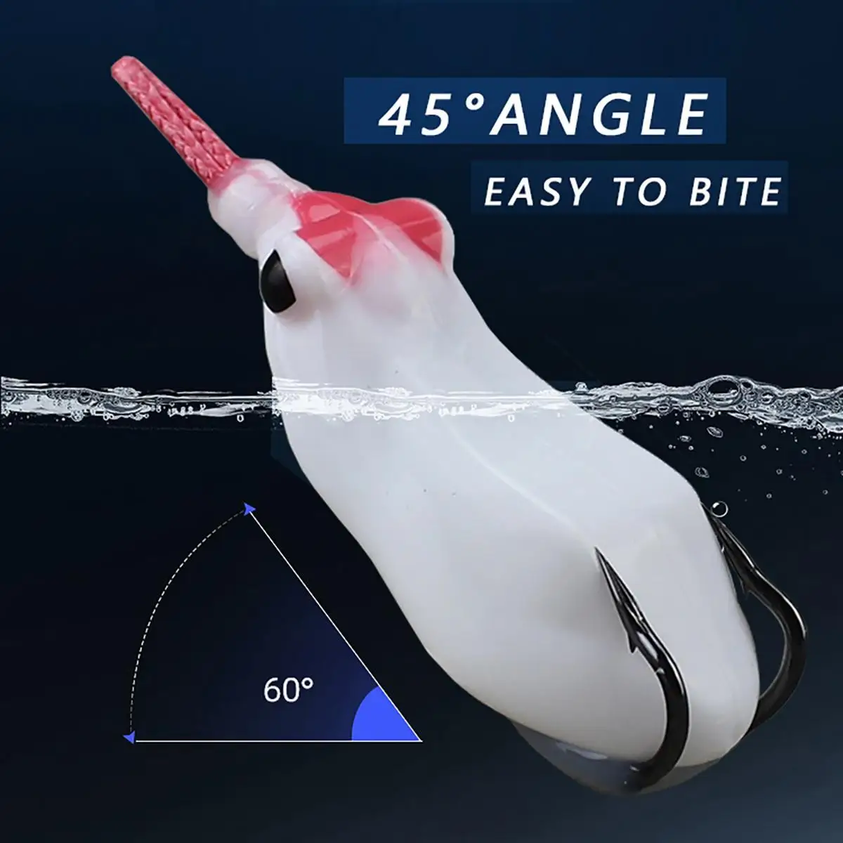 Señuelo de salto barato de rana suave de goma de agua superior, cebo de sapo flotante giratorio, tentación, ganchos de doble lentejuelas, ojos 3D de lentejuelas - imagen 4