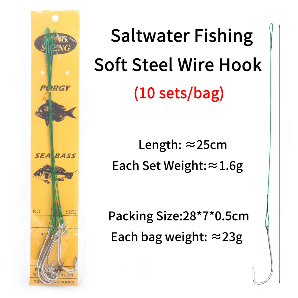 Lionriver-gancho de alambre de acero recubierto de nailon, anzuelo de alambre de pesca antimordedura, aparejos de pesca de agua salada, 10 unids/lote por paquete - imagen 2