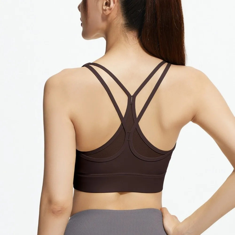 Sujetador deportivo básico de malla cruzada para mujer, ropa interior de Yoga antivibración a prueba de golpes, lencería para correr, chaleco sin costuras para chica - imagen 4