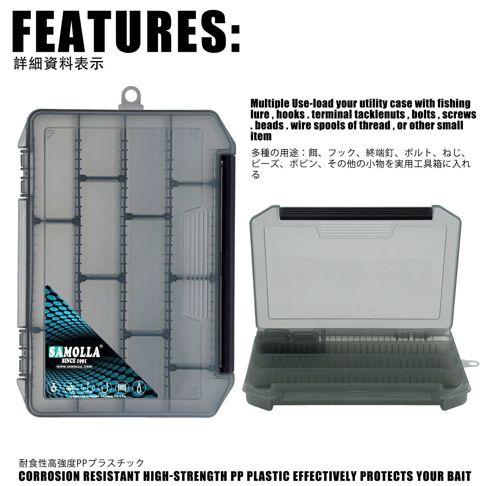 Compartimiento de plástico de alta resistencia, caja de almacenamiento de señuelos, accesorios de aparejos de pesca, contenedor, organizador ajustable - imagen 5