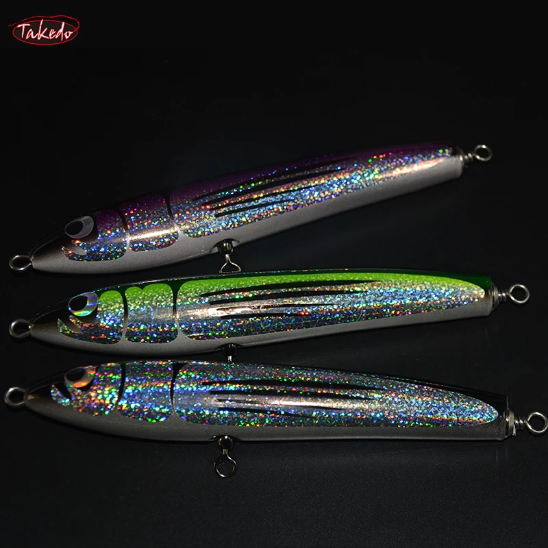 TAKEDO JY58 cebo de tilo, señuelos Topwater de 200MM, 80G, señuelo tipo lápiz de madera, Wobblers de fundición larga, señuelo para curricán de atún, pesca en barco - imagen 4