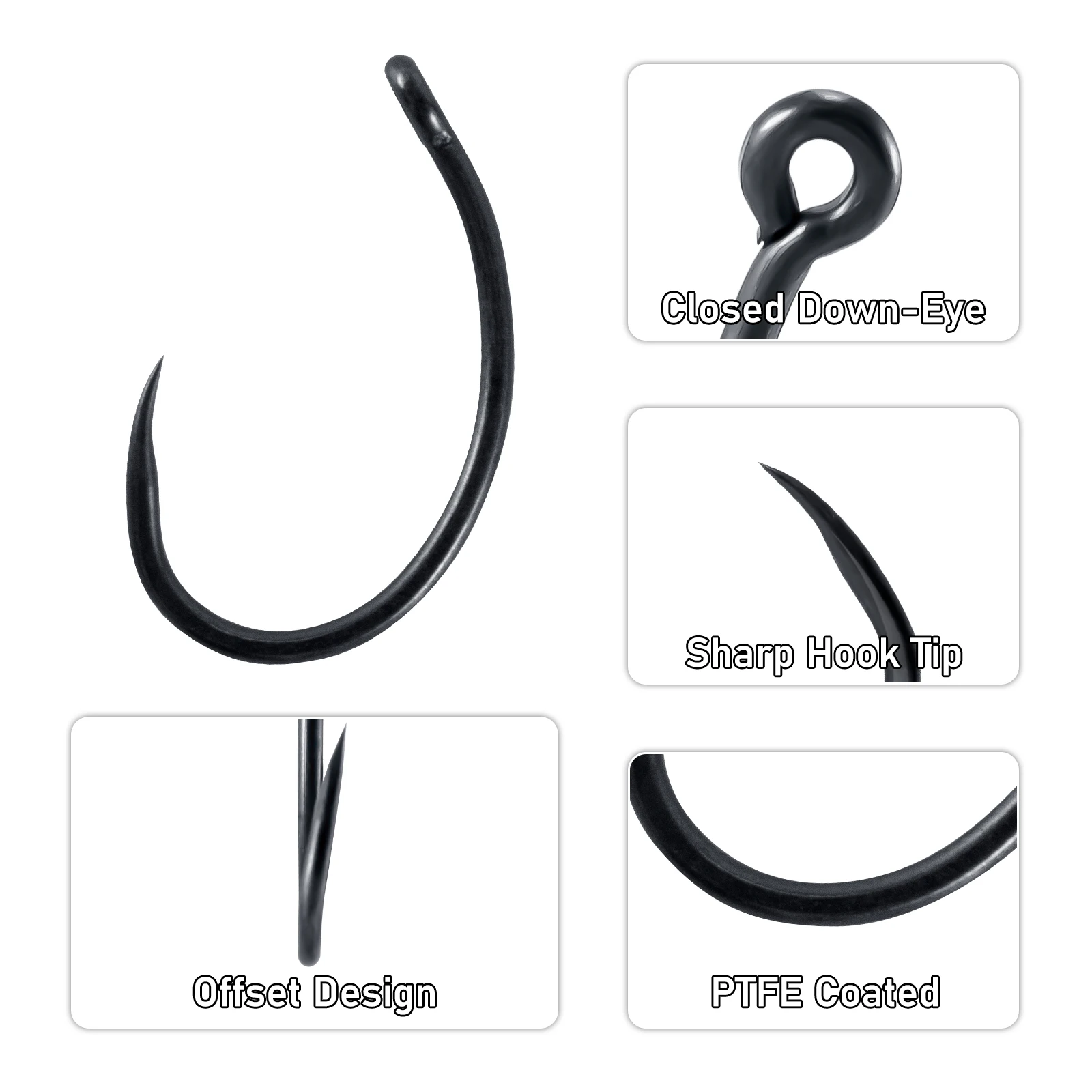 Anzuelos de carpa con vástago curvo y recubrimiento PTFE para aparejo de pelo - imagen 3