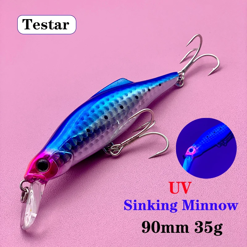 Señuelo de Pesca Testar UV Japón láser 90mm 35g distancia hundimiento cebo de pececillo agua dulce agua salada Artificial Wobblers Swimbait Pesca