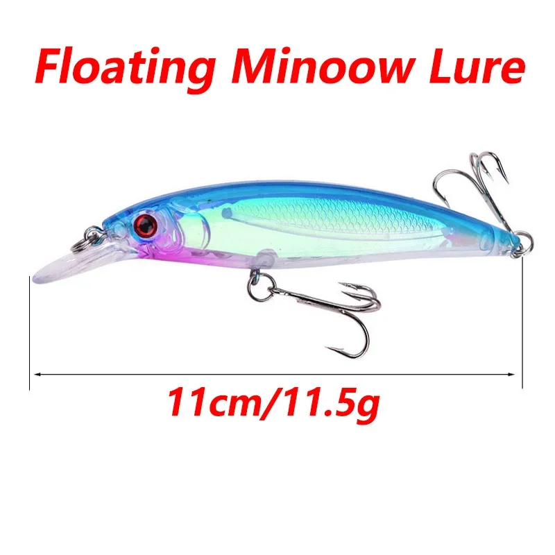1 pieza. Laser señuelo de pesca de plástico 11 cm 11,5 g flotante wobblers cebo duro artificial con anzuelos bajo manivela