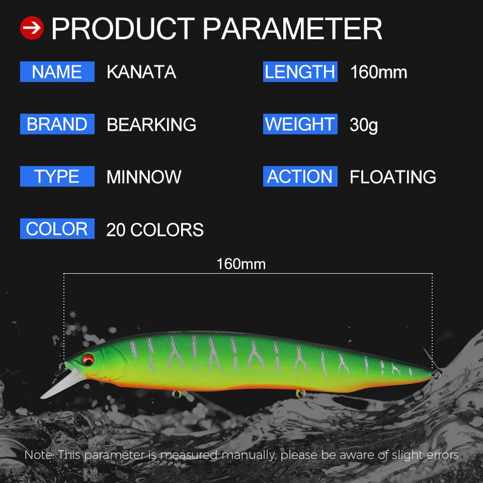 BEARKING 160mm 30g New  Hot Fishing Lures 20 Assorted Colors Minnow Crank Tungsten Weight System Wobbler Model Crank Bait - imagen 2