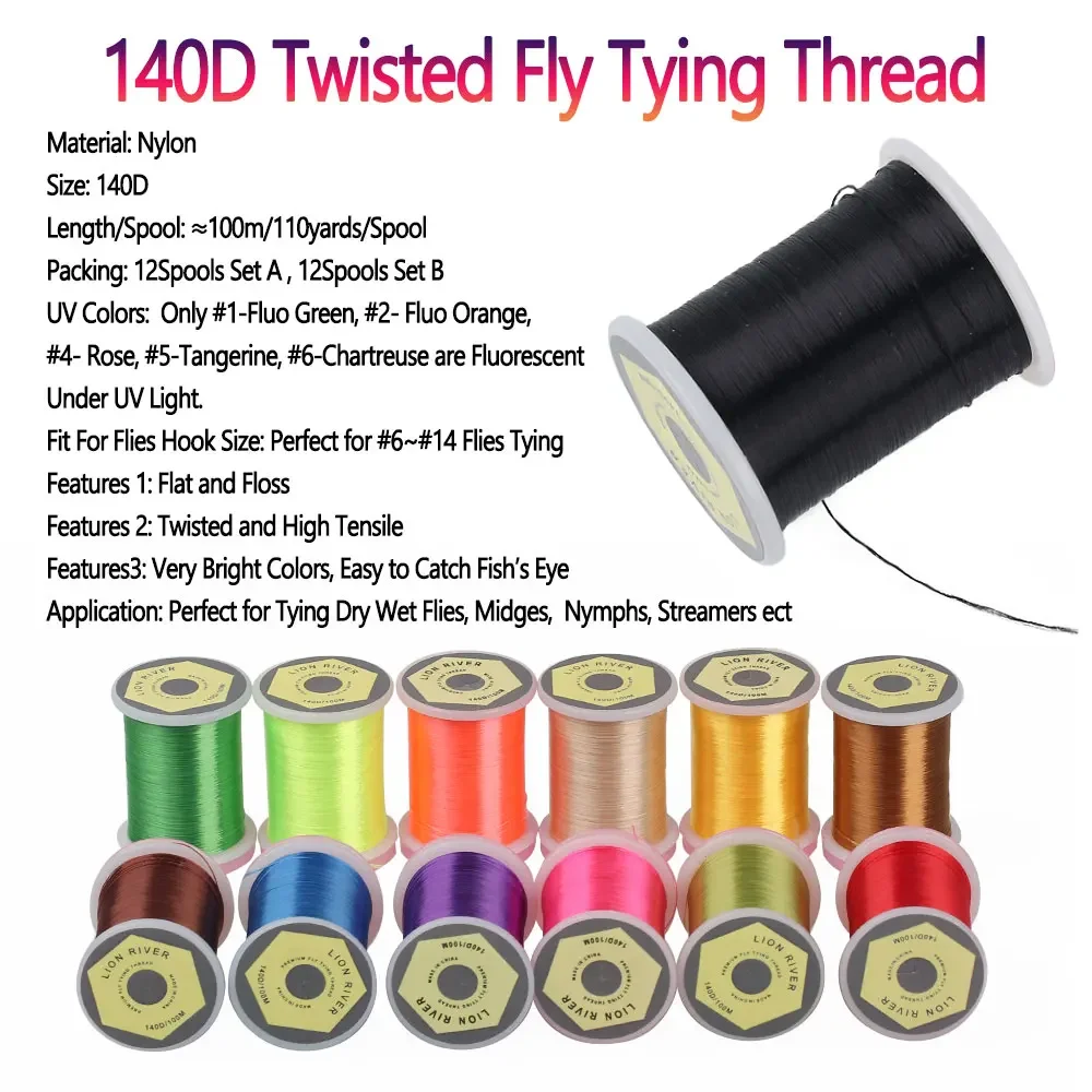 Bimoo-hilo trenzado para atar moscas, serpentinas de ninfas, trucha, Señuelos de Pesca, Material de atado de moscas, 140D, 12/24 piezas, colores surtidos - imagen 2