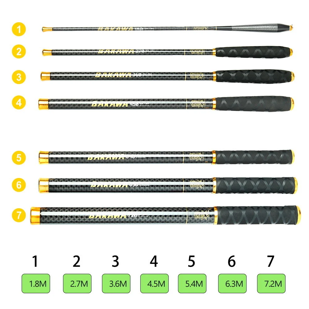 Caña de pescar telescópica de carbono de alta calidad, 1,8 m pequeña de caña de pescar, 3,6 m, 4,5 m, 5,4 m, 6,3 m, 7,2 m - imagen 5
