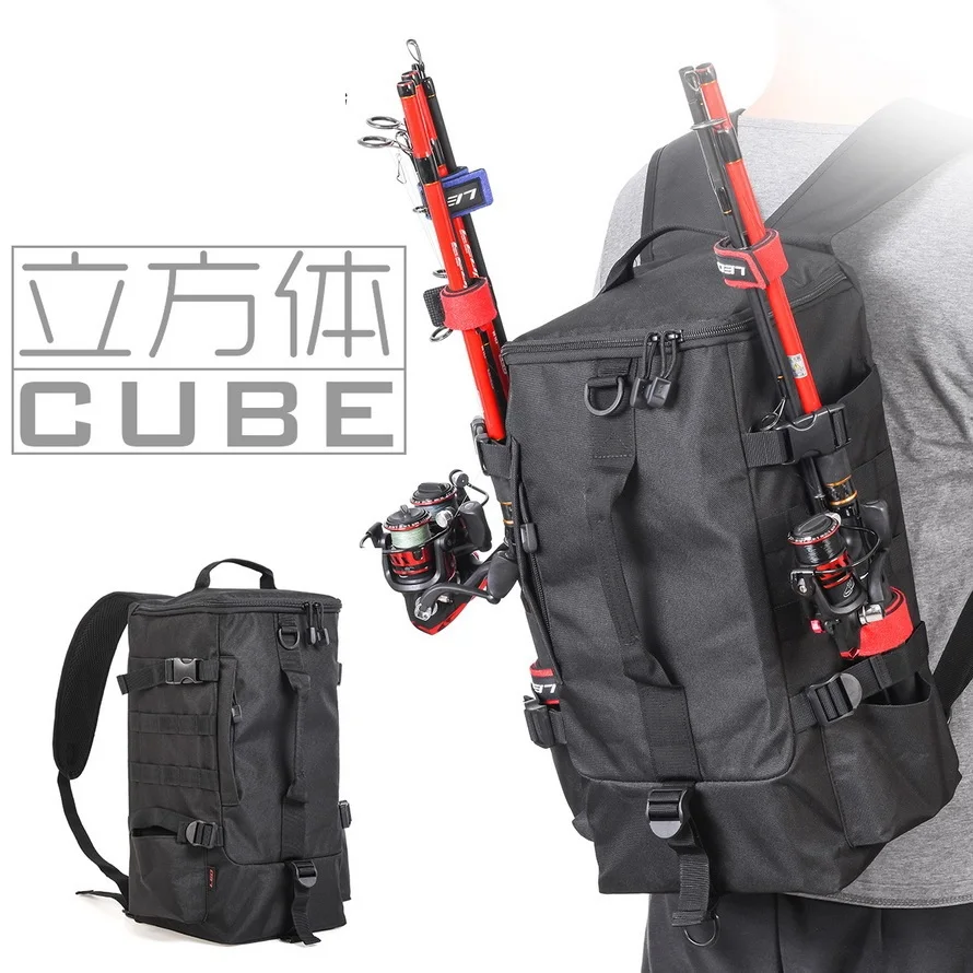 Mochila de pesca multifuncional para hombre, bolso de hombro tipo Bombonera Oxford impermeable, mochila portátil para almacenamiento de caña de pescar al aire libre, aparejos