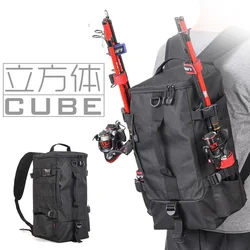 Mochila de pesca multifuncional para hombre, bolso de hombro tipo Bombonera Oxford impermeable, mochila portátil para almacenamiento de caña de pescar al aire libre, aparejos