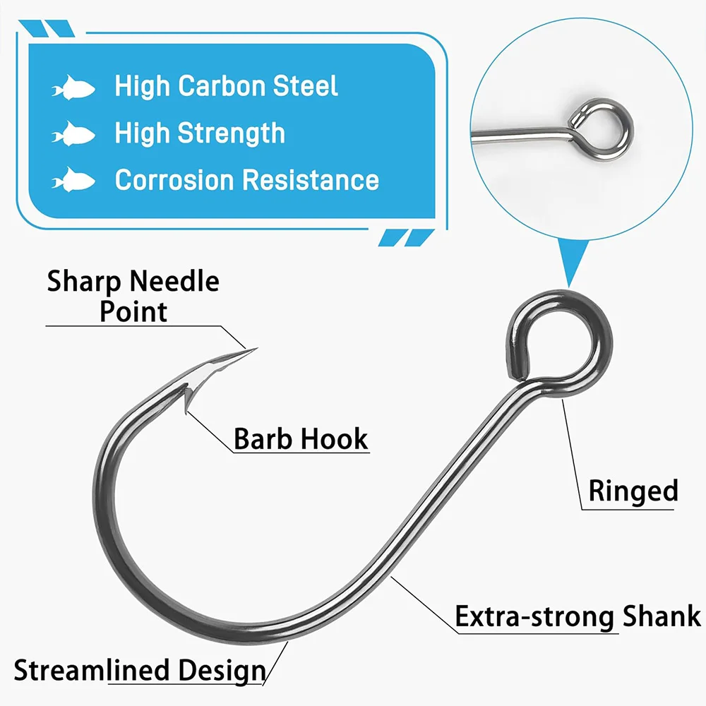 70 Uds. Anzuelos individuales de pesca en línea, anzuelos de repuesto individuales para señuelos duros, anzuelos de cebo individuales circulares de ojo grande para señuelo de trucha lubina - imagen 3