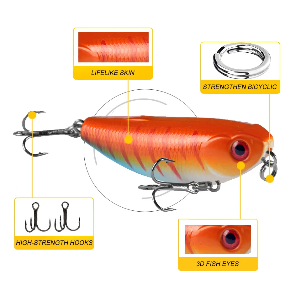 Señuelos mostrando su diseño 5cm y 4,8g para pesca efectiva