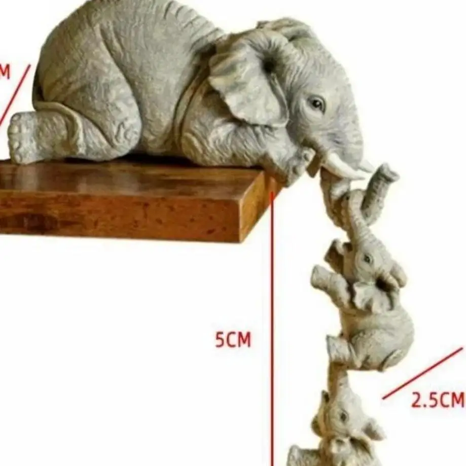 Figuras de elefante en resina – Madre y cría colgando del borde - imagen 2