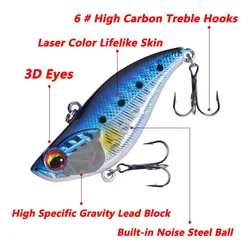 Señuelos de pesca VIB, 6cm, 14g, Wobblers que se hunden por vibración, cebo duro Artificial de plástico con gancho para Lucio, aparejos de invierno, 1 ud.