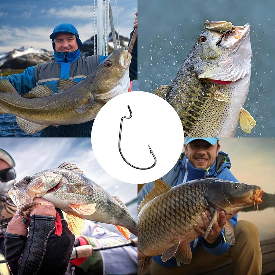 Anzuelos de pesca de manivela compensada, anzuelos de gusano para lubina, cebo de espacio ancho, plantilla de aparejo Texas, anzuelos para lubina, trucha, pesca en agua dulce y salada - imagen 5