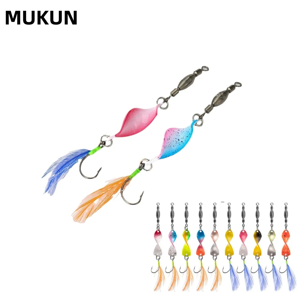 Señuelos giratorios de Metal para pesca, 5/10 Uds., con anzuelo de plumas, 3g, Spinnerbaits Wobbler, Jigging, cuchara, señuelos giratorios, cuchillas retorcidas, lubina
