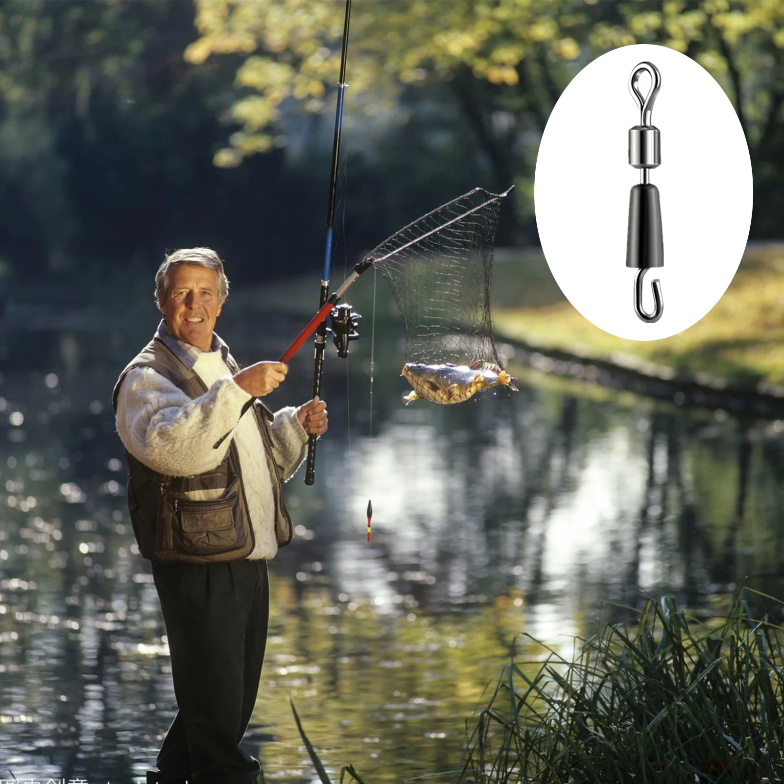 Conector de aparejos de pesca, alimentador de 50 piezas, accesorios de pesca, broches giratorios, agua salada, agua dulce - imagen 5