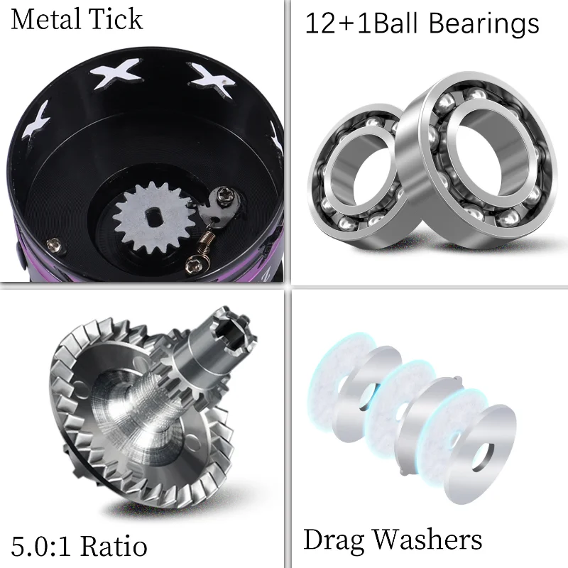 Sougayilang-carrete de Pesca giratorio púrpura, 5,0: 1, 2000-5000, carrete de aluminio para carpa, arrastre máximo de 12Kg, aparejos de Pesca - imagen 3