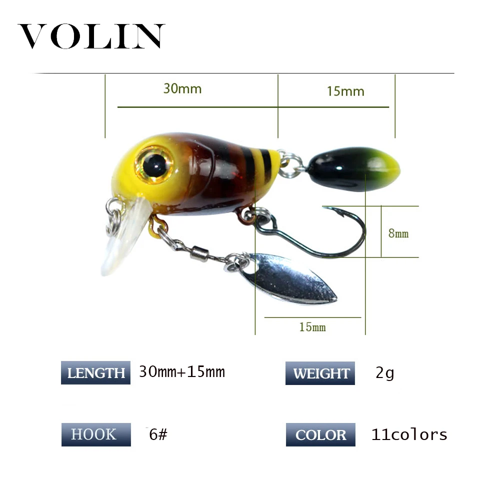 VOLIN-señuelo de Pesca duro flotante, cebo biónico Artificial, 30mm, 2g, nuevo, 1 unidad - imagen 2