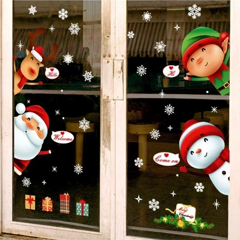 Nuevo adhesivo de pared de estilo navideño, ventana de tienda de Claus, puerta de habitación de niños, diseño de escena de cristal, pegatina de pared, decoración de fiesta - imagen 4