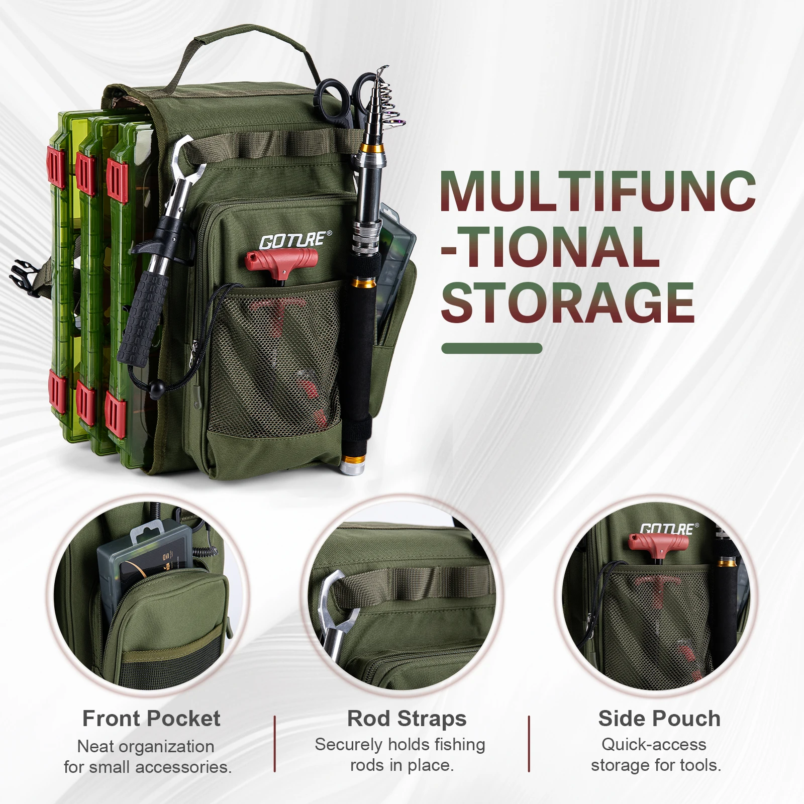 Mochila de pesca Goture 900D impermeable con cajas para aparejos - imagen 4