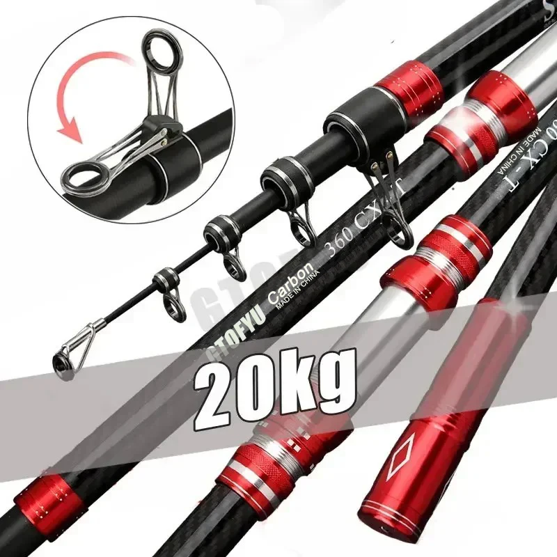 Caña de pescar telescópica de 2,7 m, 3,0 m, 3,6 m, 3,9 m, 4,2 m y 4,5 m con señuelo giratorio de potencia para lanzamiento pesado, para surfcasting y baitcasting, de material con alto contenido de carbono, de 20 kg y 1 - imagen 3