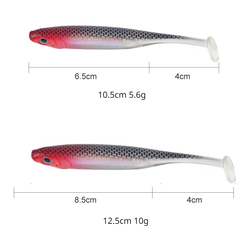 Juego de Señuelos de Pesca con cebo suave, escamas de pescado 3D, anzuelo con cabeza de anzuelo de plomo para lubina, aparejos de pesca de trucha, cola en T para pesca en agua salada - imagen 5