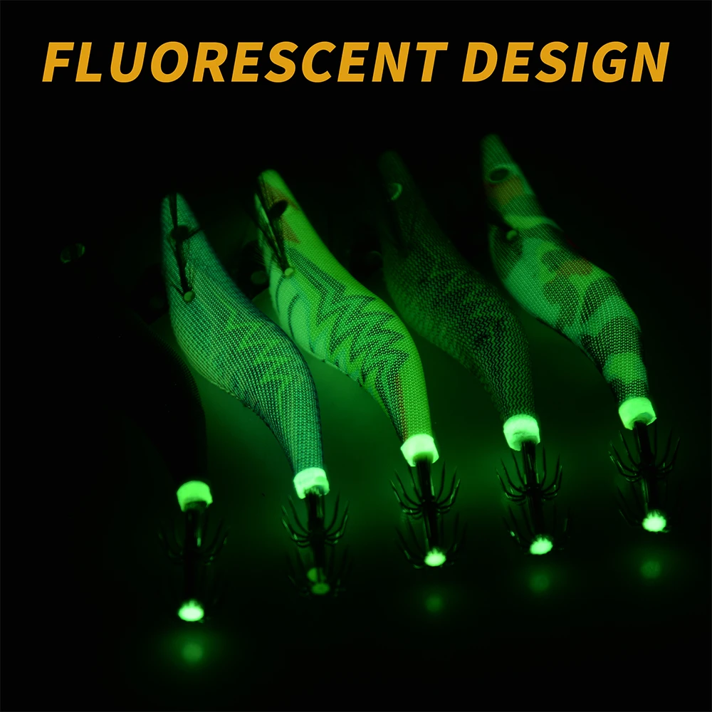 Señuelos de Pesca de calamar, anzuelo de pesca de camarón de madera de cola luminosa para pulpo, sepia, señuelos artificiales Jigging, cebo duro - imagen 4