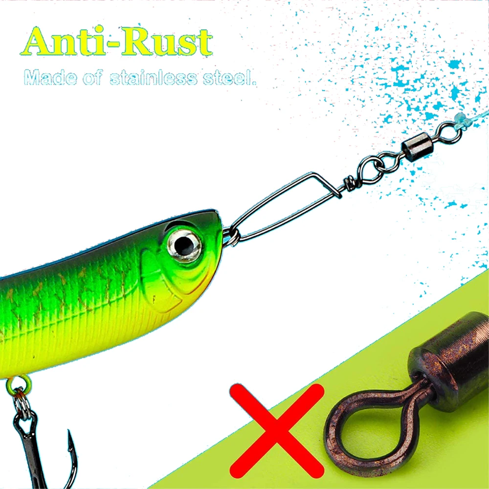 50 Uds. De giratorios de pesca con cierre a presión, equipo de pesca de lubina de acero inoxidable, cambio rápido, sedal líder, anzuelos para lubina - imagen 2