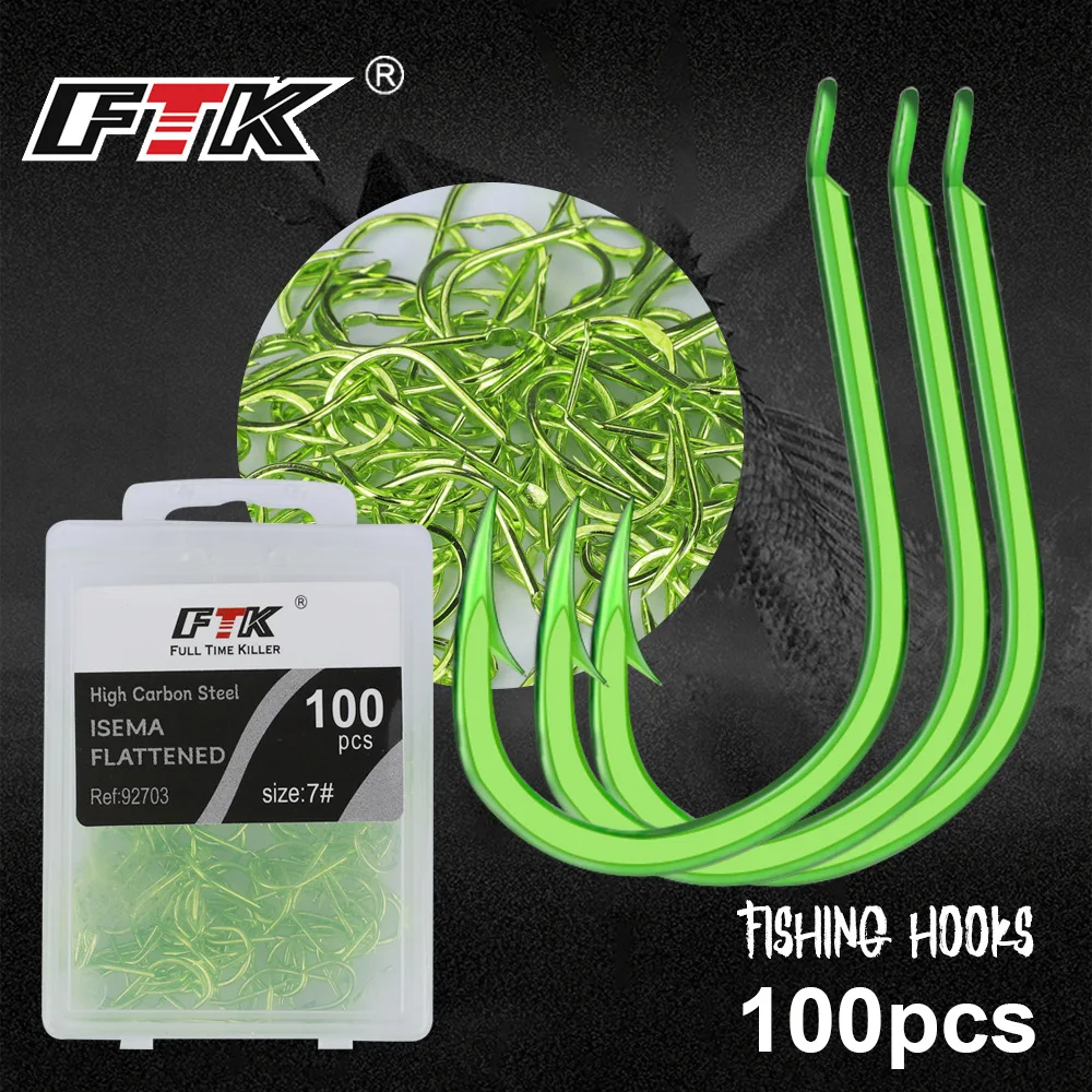 100 Uds 50 Uds anzuelo de pesca plano anzuelo de púas verde mango largo anzuelo pequeño anzuelo de pesca de carpa de acero rico en carbono pista de pesca
