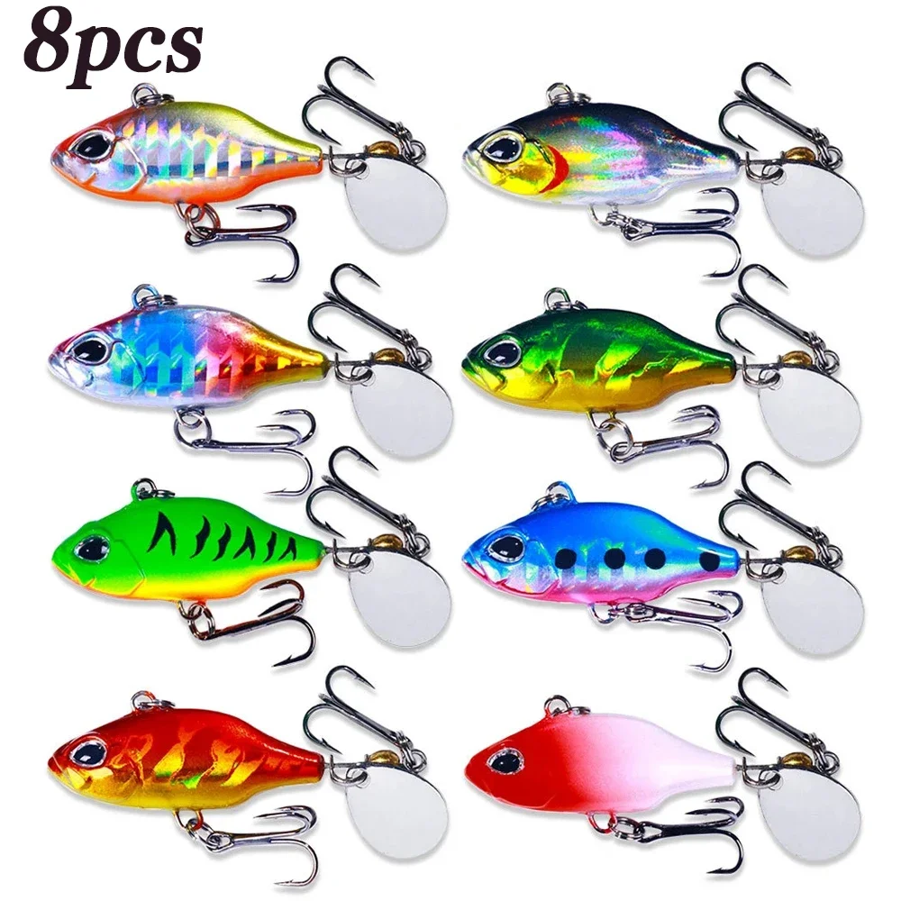 8 Uds cebo VIB Artificial ojos 3D plantillas de cola cebos Spinner cuchara vibración Señuelos de Pesca aparejos de Pesca giratorios