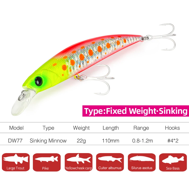 TSURINOYA 4 Uds nuevo COLOR hundimiento Minnow 110S DW77 110mm 22g señuelo de pesca de fundición larga trucha grande lubina pesca en mar cebo duro - imagen 2