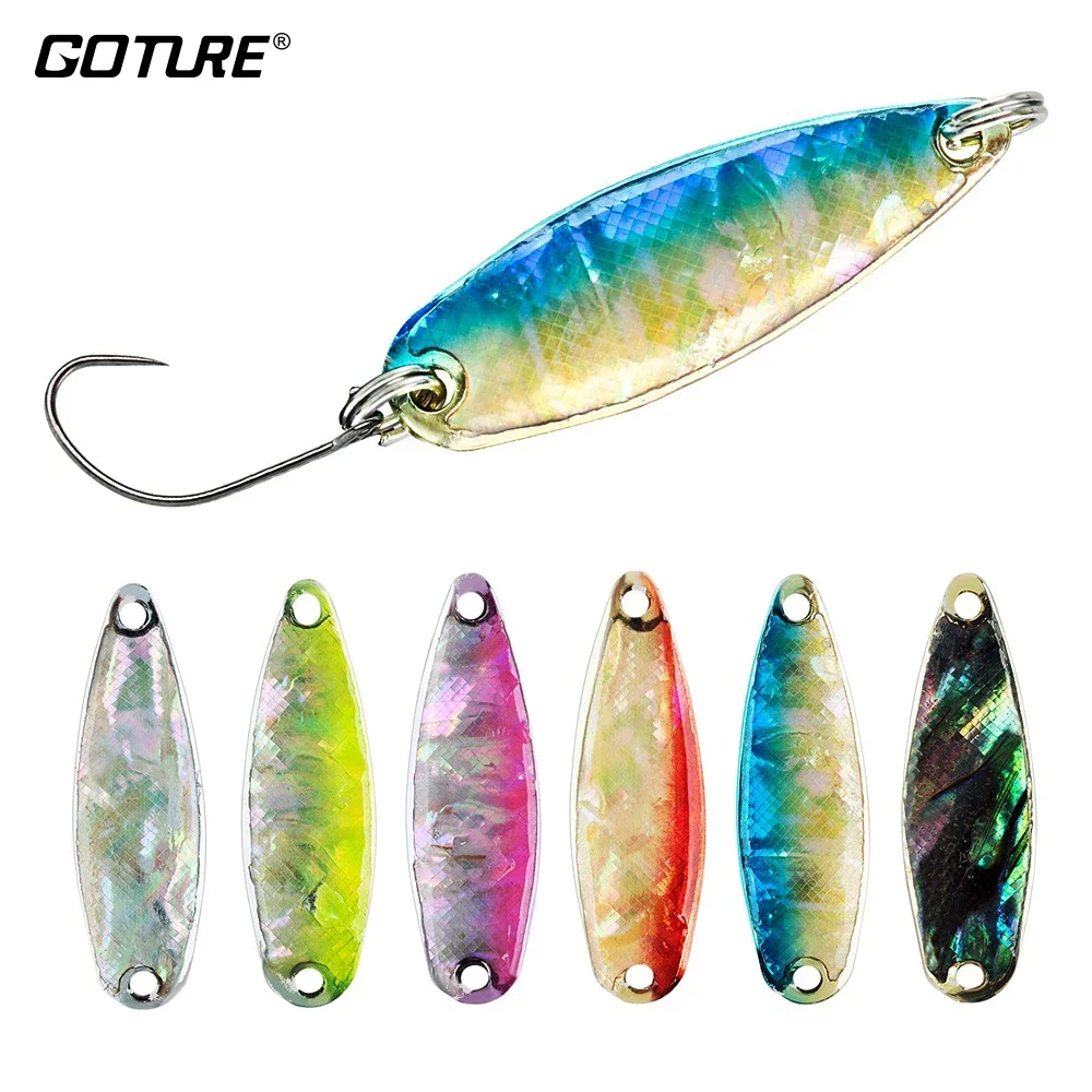 Goture 2 unids/lote cuchara de Metal Señuelos de Pesca con lentejuelas fundición swimbait Crankbaits artificiales para pesca con mosca cebos duros señuelo de trucha - imagen 3