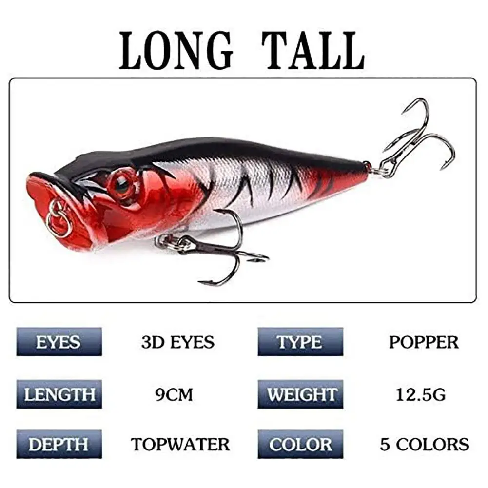 Señuelo de pesca con púas, anzuelos triples, Popper, cebo duro Artificial, accesorios de equipo de pesca para amantes de la pesca, 9,5 cm/12g - imagen 3