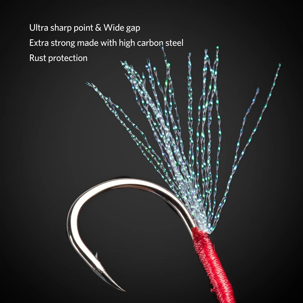 Goture-Kit de anzuelos de doble asistencia, 5 uds., gancho de Jigging que brilla en la oscuridad para señuelos de Jigging verticales de caída lenta y rápida, aparejos de pesca de agua salada - imagen 3