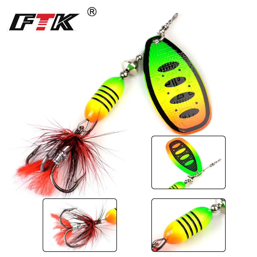 FTK Spinnerbaits señuelo de pesca cuchara 17,5g pluma accesorios de señuelo de agua salada anzuelo triple para lubina trucha tipo tipo Wobblers aparejos - imagen 4