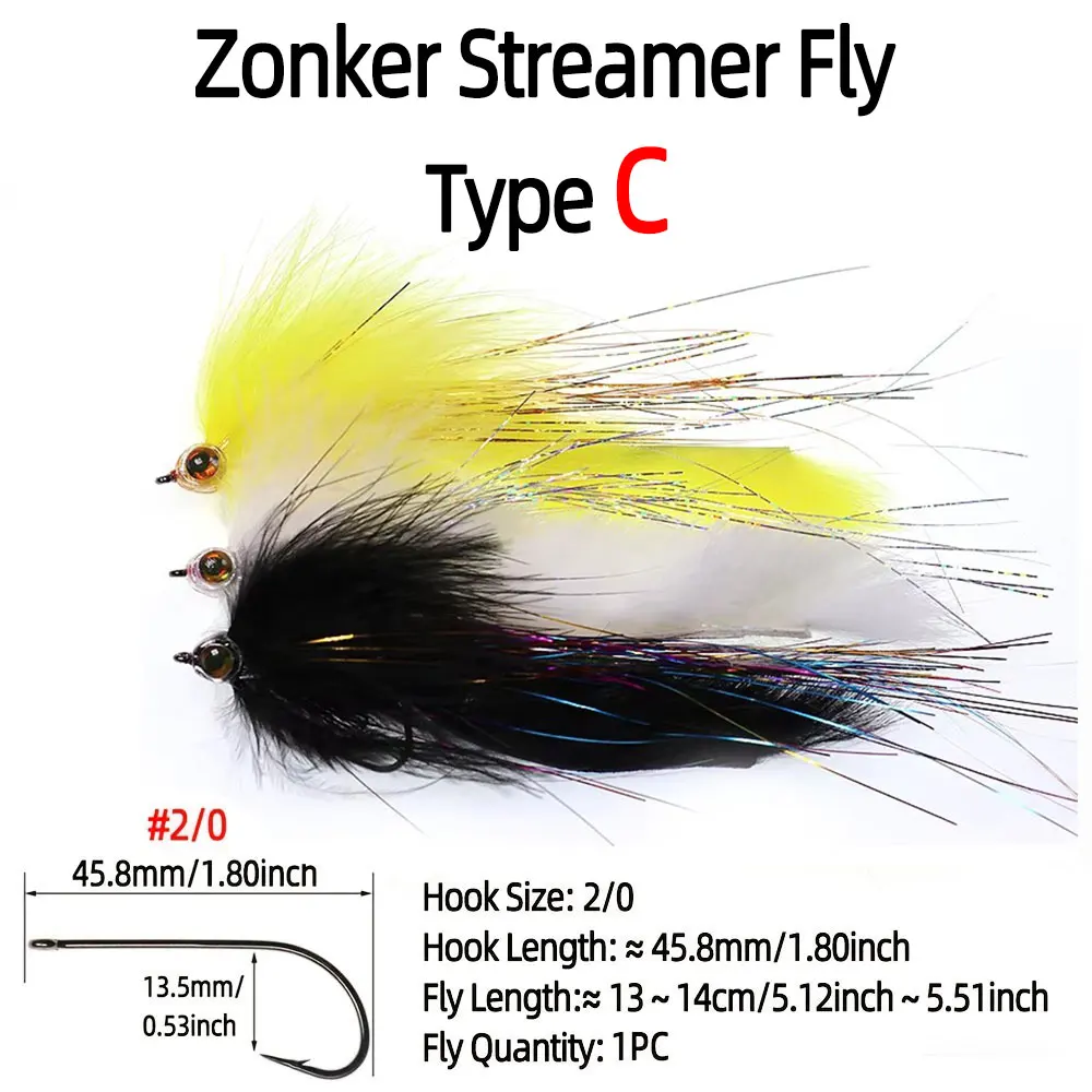 Bimoo 1-3 uds 2/0 3D ojos de pez Zonker Streamer mosca suspensión Streamer Baitfish agua salada Streamer lubina Lucio trucha Señuelos de pesca - imagen 5