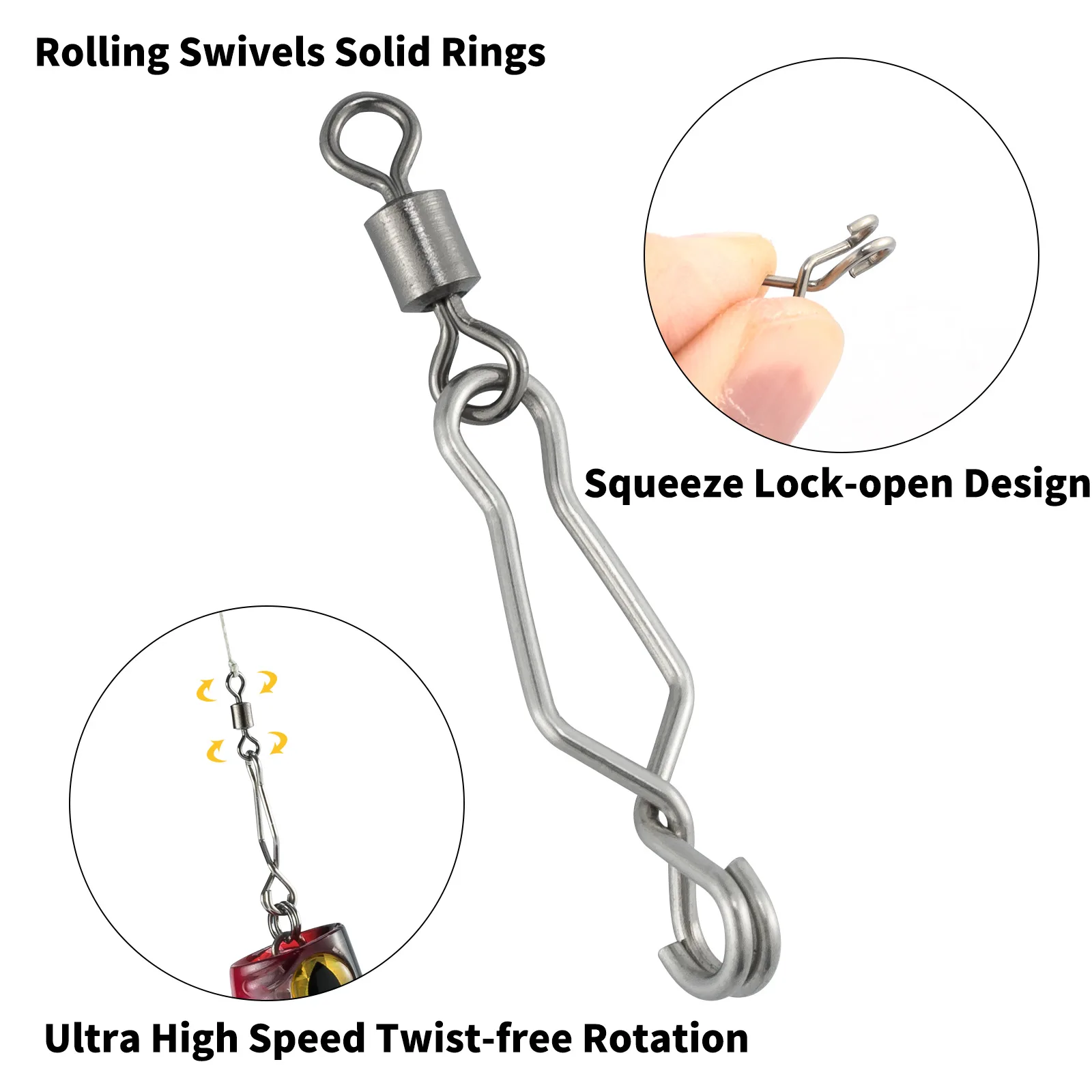 20/40 Uds. Clips de velocidad de pesca de cambio rápido, broche de pesca de acero inoxidable de alta resistencia para agua salada para anzuelo de señuelo giratorio de barril - imagen 3