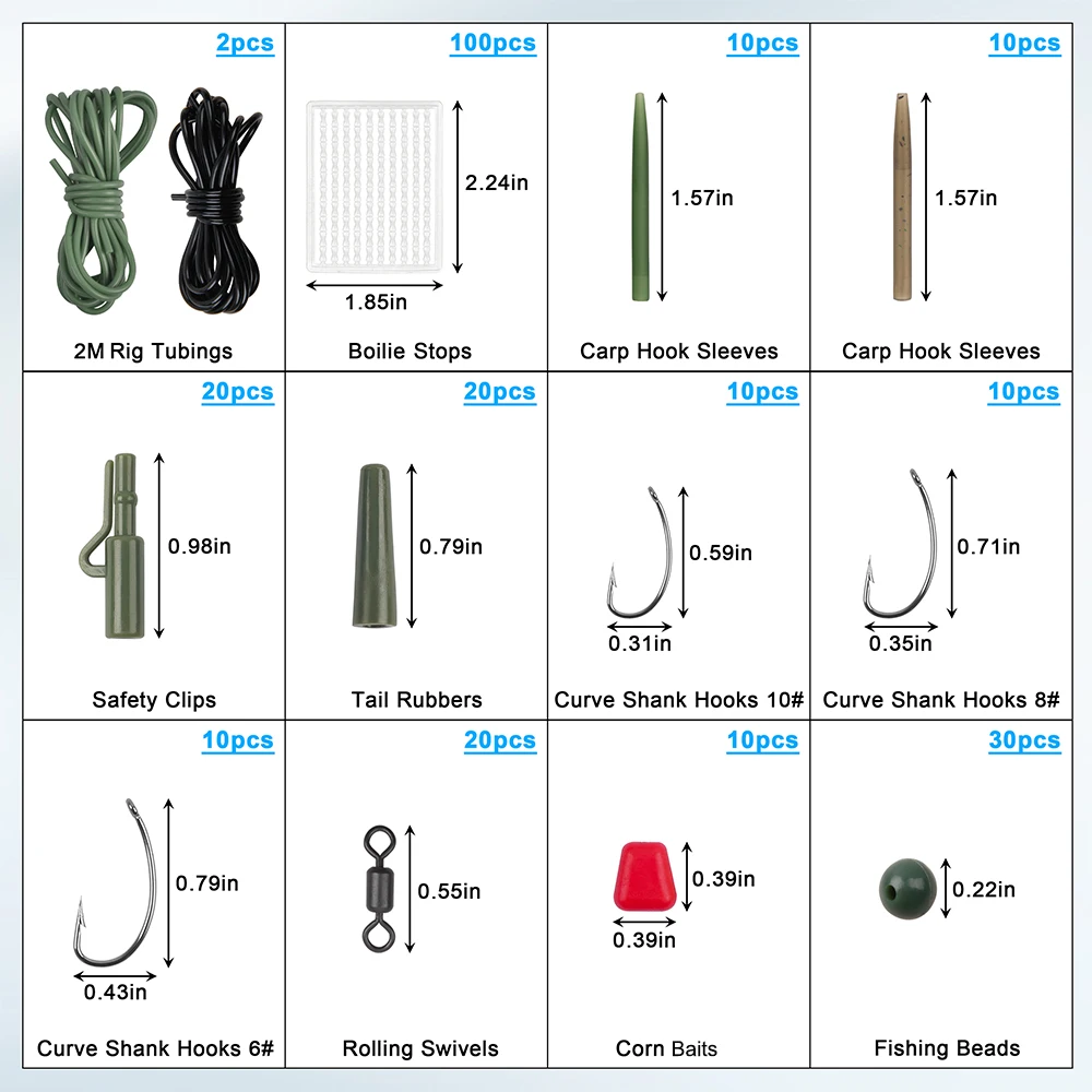 Kit de accesorios de pesca de carpa, ganchos giratorios, Clips de plomo de seguridad, mangas antienredos de goma para aparejo de pelo de pesca de carpa, 252 Uds. - imagen 3