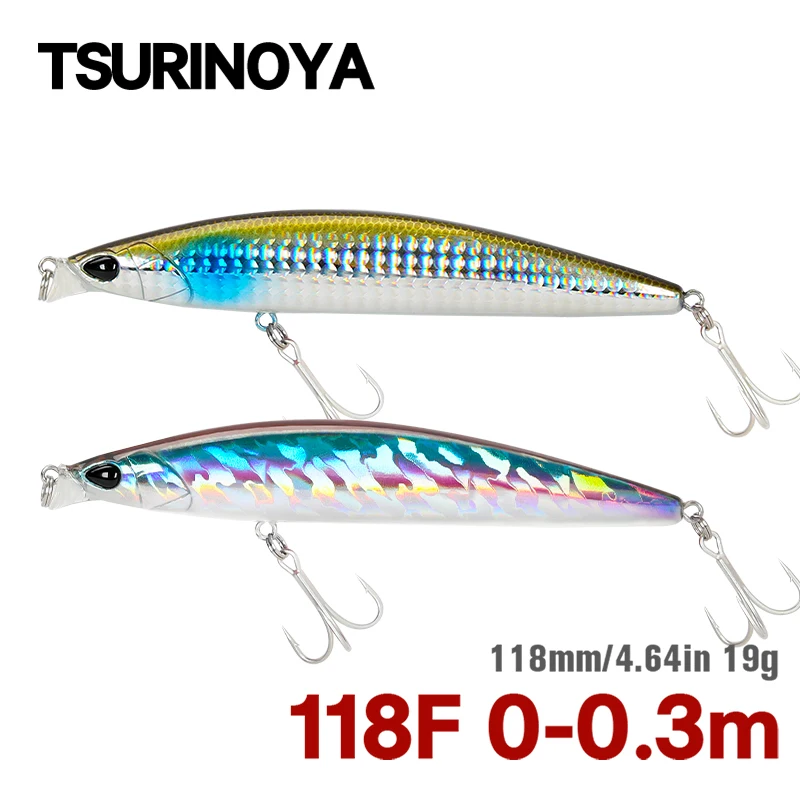 TSURINOYA 118mm 19g 0-30cm señuelo de pesca flotante rango poco profundo DW95 118F lubina costera pececillo en el mar cebo duro Artificial