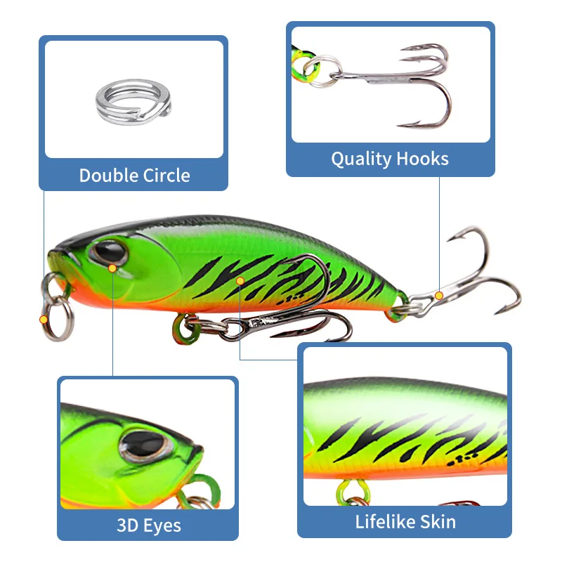 Señuelos de Pesca 5g 5,3 cm Jerkbait Minnow Crankbaits Wobbler, carpas artificiales falsas, cebo duro - imagen 3