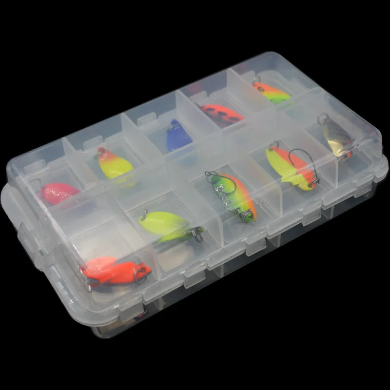 Señuelo de pesca de lentejuelas de Metal de 20 piezas con caja, cebos de cuchara, cebos artificiales de un solo gancho que se hunden en hielo de invierno de colores mezclados - imagen 3