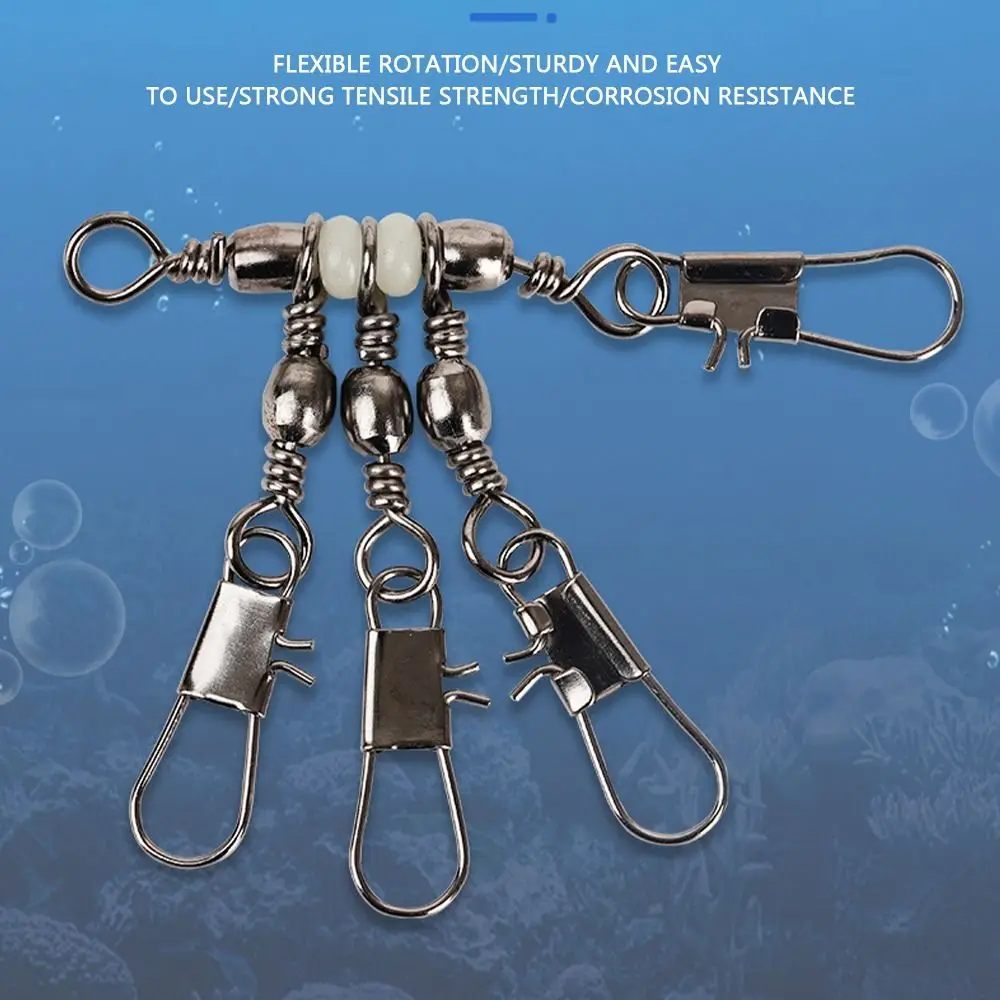 Conector a presión de pesca de 3 vías con pasador de rodamiento, barril de acero inoxidable, giratorio, pesca en el mar, bola duradera y resistente, 10 Uds. - imagen 3