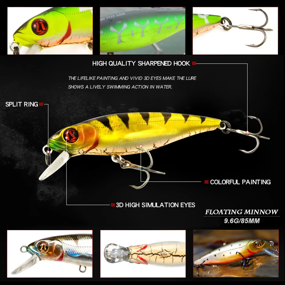 Señuelos de Pesca flotantes, cebo duro Artificial de fundición larga, Minnow Wobbler, accesorios de pesca, trucha, lubina, 8,5 cm, 9,6g, MN627 - imagen 4