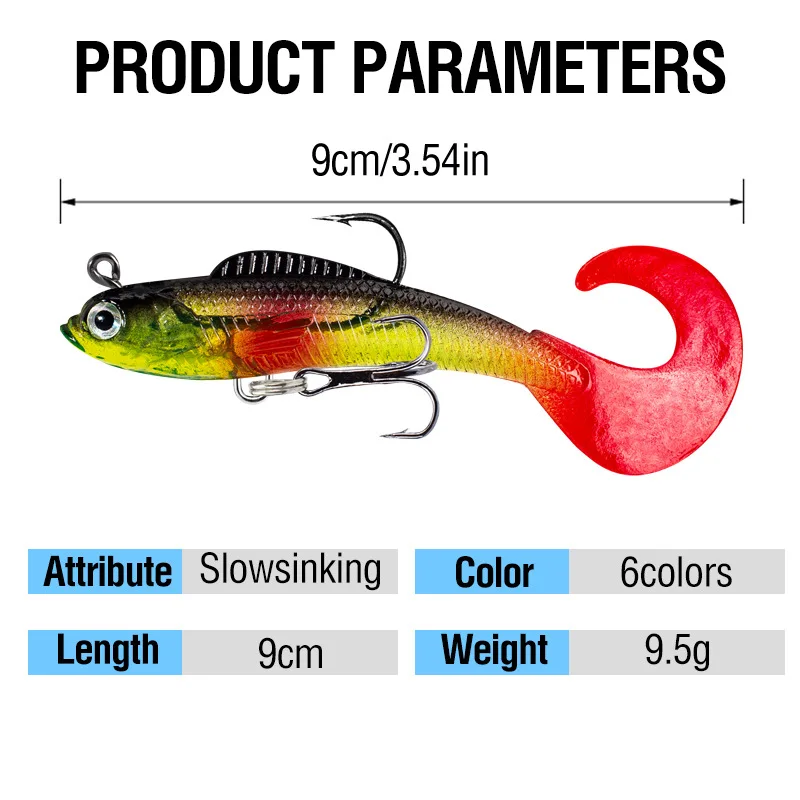 1 Uds 90mm 9,5g cabeza de plantilla de trucha PVC Señuelos de pesca natación cola larga cebo suave de silicona cebos artificiales lubina Swimbait Wobblers - imagen 3