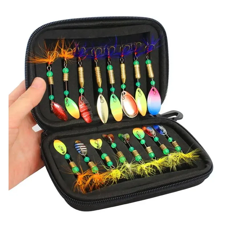 WEIHE 16 Uds B Señuelos de Pesca Spinners cebos cuchara conjunto con bolsa de aparejos trucha lubina salmón Lucio Walleye trucha Señuelos de Pesca
