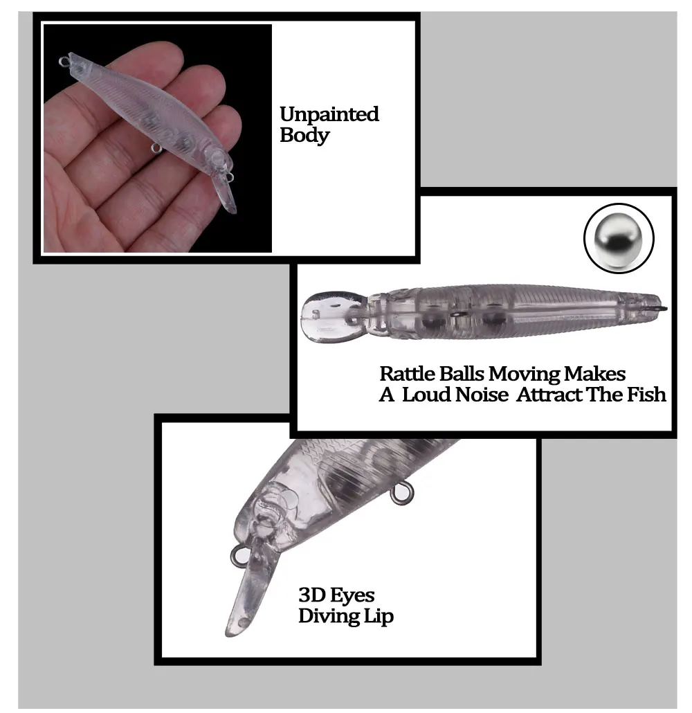 Chan'sHuang 20 piezas cebo en blanco sin pintar 8,5 cm 8g sonajero flotante Minnow DIY hecho a mano señuelo de pesca Artificial aparejos - imagen 4